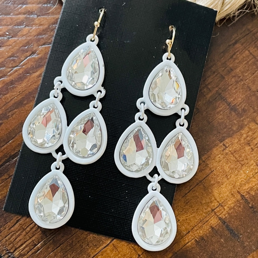 NEW White Chandelier Crystal Tear Drop Earrings